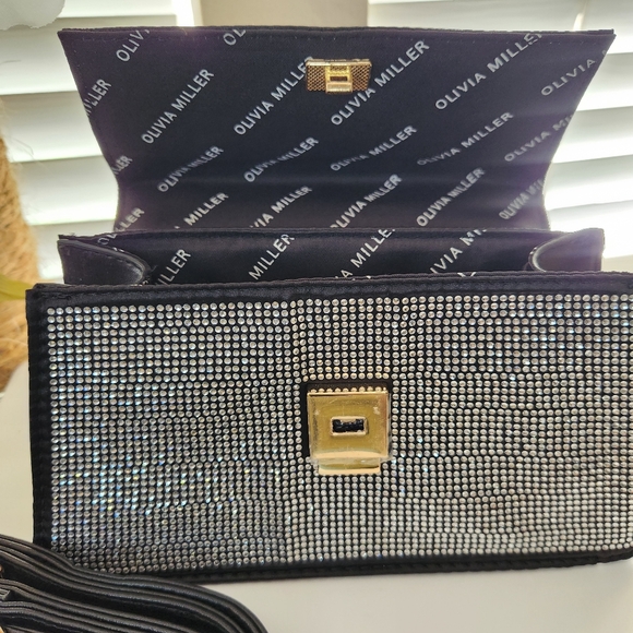 NEW!! Olivia Miller Women's Handbag With Strap Black Silver Dazzling Rhinestones - Picture 6 of 15